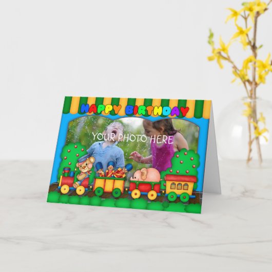 おもしろいカラフル写真の誕生日カード（玩具列車） カード (黄色い花)