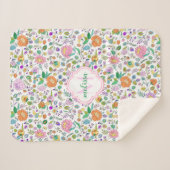 おもしろいカラフル可愛いフローラモノグラムベビーガール シェルパブランケット (正面(横))