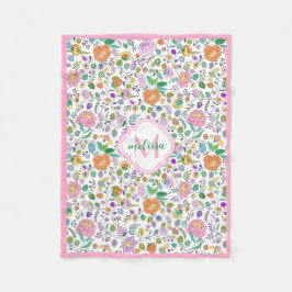 おもしろいカラフル可愛いフローラモノグラムベビーガール フリースブランケット