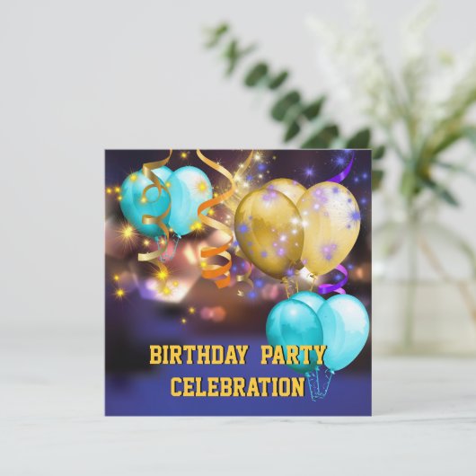 おもしろいカラフル吹き流し誕生日パーティー 招待状 (スタンド正面)