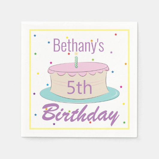 おもしろいカラフル子供の誕生日ケーキパーティー スタンダードカクテルナプキン (正面)