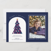 おもしろいカラフル市松模様にクリスマスツリー写真 シーズンカード (正面)