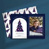 おもしろいカラフル市松模様にクリスマスツリー写真 シーズンカード