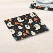 おもしろいカラフル幽霊ハロウィーン スクエアペーパーコースター (アングル)