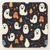おもしろいカラフル幽霊ハロウィーン スクエアペーパーコースター (正面)