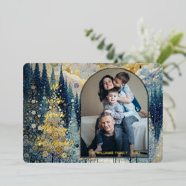 おもしろいカラフル抽象芸術ウィンターワンダーランドアート金ゴールド 箔シーズンカード