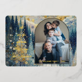 おもしろいカラフル抽象芸術ウィンターワンダーランドアート金ゴールド 箔シーズンカード (正面)