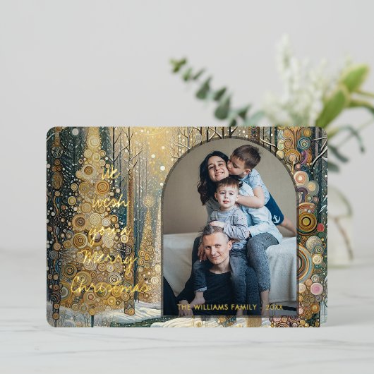 おもしろいカラフル抽象芸術ウィンターワンダーランドアート金ゴールド 箔シーズンカード (立ち正面)