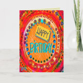 おもしろいカラフル抽象芸術モダンレッドハッピーバースデー カード (正面)