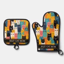 おもしろいカラフル最高の顔 鍋つかみ&鍋敷きセット