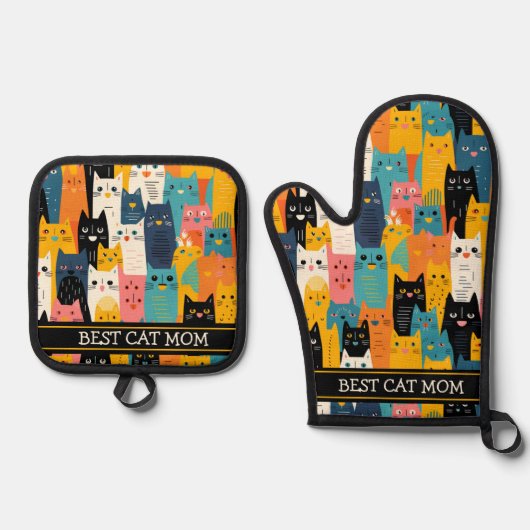 おもしろいカラフル最高の顔 鍋つかみ&鍋敷きセット (正面)