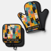 おもしろいカラフル最高の顔 鍋つかみ&鍋敷きセット (正面/裏面)