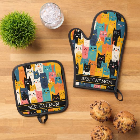 おもしろいカラフル最高の顔 鍋つかみ&鍋敷きセット (トップダウン)