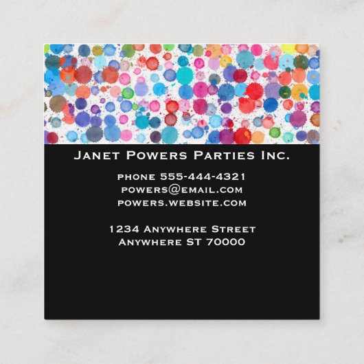 おもしろいカラフル水色ドット スクエア名刺 (裏面)