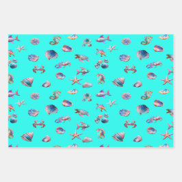 おもしろいカラフル沿岸海生航海の ラッピングペーパーシート