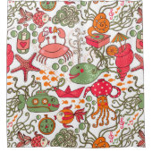 おもしろいカラフル海洋生物 シャワーカーテン (正面)