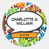 おもしろいカラフル漫画ブック音声バブル ラウンドシール (正面)