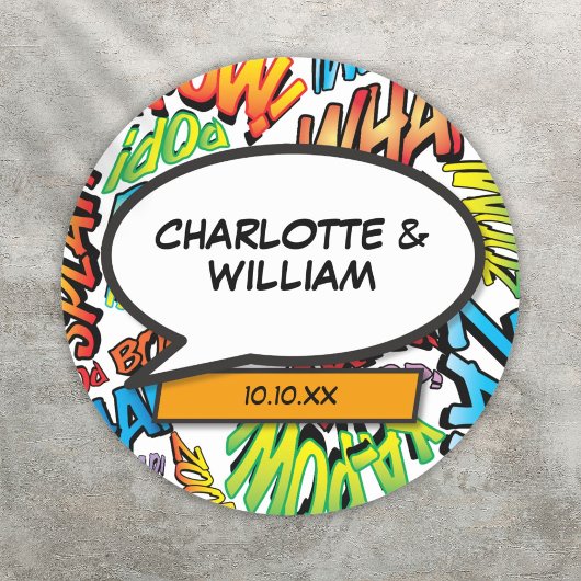 おもしろいカラフル漫画ブック音声バブル ラウンドシール