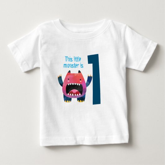 おもしろいカラフル私の小さなモンスター最初の誕生日bab ベビーTシャツ (正面)