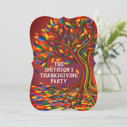 おもしろいカラフル秋ツリーサンクスギビングミータップパーティー 招待状 (スタンド正面)