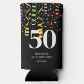 おもしろいカラフル紙吹雪リボンブラック50誕生日 スリム缶クーラー (裏面)