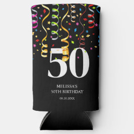 おもしろいカラフル紙吹雪リボンブラック50誕生日 スリム缶クーラー