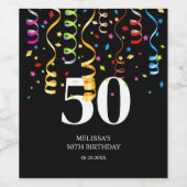 おもしろいカラフル紙吹雪リボンブラック50誕生日 ワインラベル (シングルラベル)