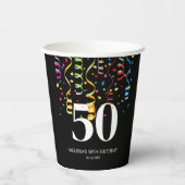 おもしろいカラフル紙吹雪リボンブラック50誕生日 紙コップ (裏面)