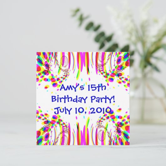 おもしろいカラフル誕生会!招待状 招待状 (スタンド正面)