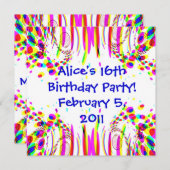 おもしろいカラフル誕生日パーティーの招待 招待状 (正面/裏面)