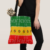 おもしろいカラフル赤金ゴールド及び緑色の部族模様 トートバッグ (クローズアップ)