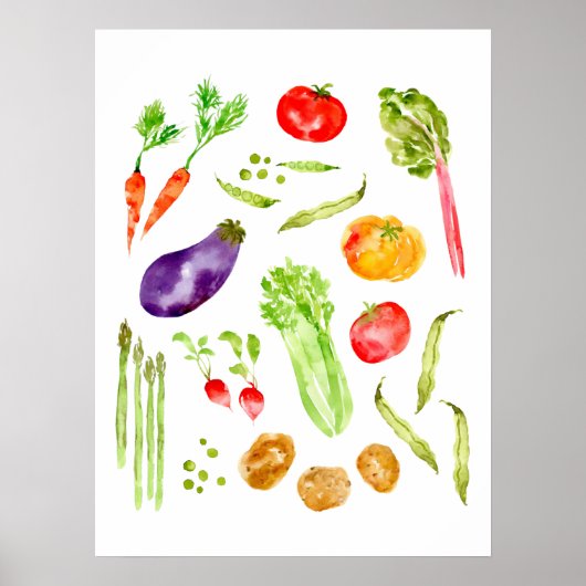 おもしろいカラフル野菜ウォーターカラーキッチン ポスター (正面)