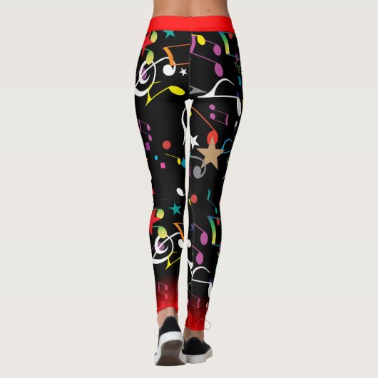 おもしろいカラフル音符とRed Trim on BLACK レギンス (裏面)