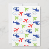 おもしろいカラフル飛行機、少年の誕生日 招待状 (裏面)