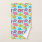 おもしろいカラフル魚の柄 バスタオルセット (ハンドタオル)