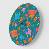 おもしろいカラフル魚の海の時計 ラージ壁時計 (傾斜)