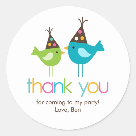 おもしろいカラフル鳥誕生会 ラウンドシール (正面)