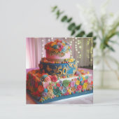 おもしろいカラフル50結婚周年記念ケーキ 招待状 (スタンド正面)