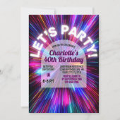 おもしろいカラフル80白熱［赤熱］光を放つsレトロ誕生日 招待状 (正面)