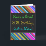 おもしろいカラフル、お洒落30th Birthday Card カード<br><div class="desc">このおもしろい、カラフルお洒落、誕生日をテーマにしたグリーティングカードデザインは、フロントに「30歳の誕生日を迎え素晴らして、名をカスタム名乗る！」などの暖かい誕生日の願いを掲げている。正面の名前は以下のとおりでパーソナライズされたきる。前面の上数々の部と下ストライプ部に色のついたもある。内部にはカスタマイズ可能な誕生日メッセージが備えられている。このようなグリーティングカードは、30歳の誕生日を迎える人に誕生日の願いを伝えるおもしろい祝の手段である可能性がある。[～Z0000269]</div>
