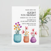 おもしろいカラフル&フラワーオンポット水彩誕生日 招待状 (スタンド正面)