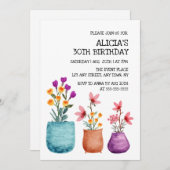 おもしろいカラフル&フラワーオンポット水彩誕生日 招待状 (正面/裏面)