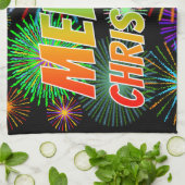 おもしろいカラフル、レインボースペクトル「メリークリスマス！」 キッチンタオル (折り畳み)