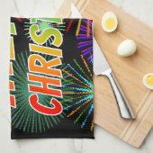 おもしろいカラフル、レインボースペクトル「メリークリスマス！」 キッチンタオル (四つ折り)