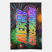 おもしろいカラフル、レインボースペクトル「メリークリスマス！」 キッチンタオル (縦)