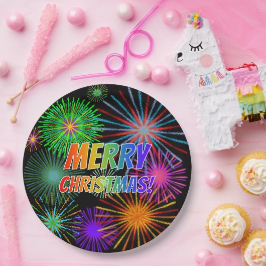 おもしろいカラフル、レインボースペクトル「メリークリスマス！」 ペーパープレート (パーティー)