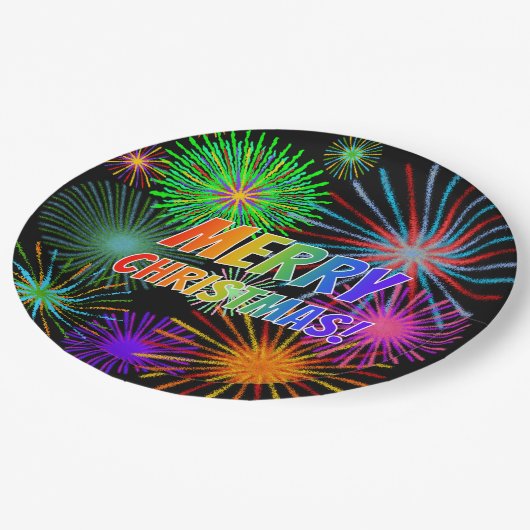 おもしろいカラフル、レインボースペクトル「メリークリスマス！」 ペーパープレート (アングル)