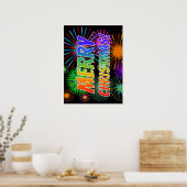 おもしろいカラフル、レインボースペクトル「メリークリスマス！」 ポスター (キッチン)