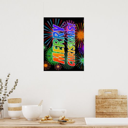 おもしろいカラフル、レインボースペクトル「メリークリスマス!」 ポスター (キッチン)