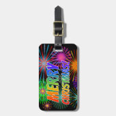 おもしろいカラフル、レインボースペクトル「メリークリスマス！」 ラゲッジタグ (正面縦)